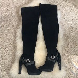 Black Jennifer Lopez thigh-high platform boots
